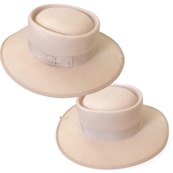 Vintage Olive & Pique Wool Hat Boaters Wide Brim Gamblers Hat, Neutral Color main image 4